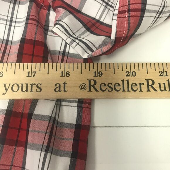 Talbots Top Womens 6 Red White Tartan Plaid Button Up Long Sleeve Cotton Stretch - Picture 10 of 12